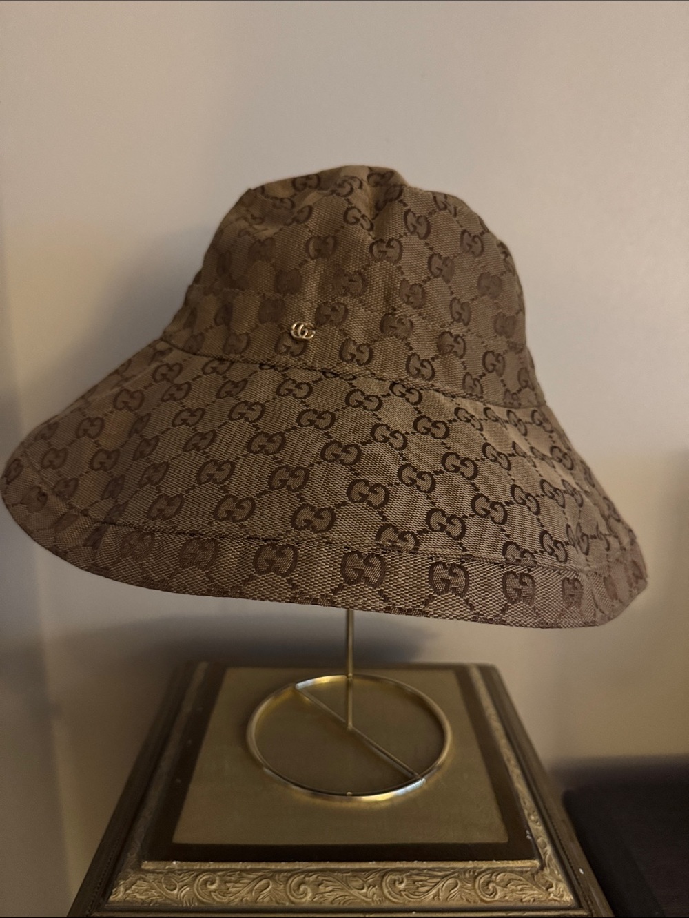 G Brown GG Monogram Bucket Hat with Gold Double G